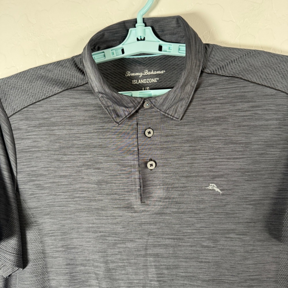 Tommy Bahama Polo Shirt Mens Large Gray Island Zone Performance Golf Stretch